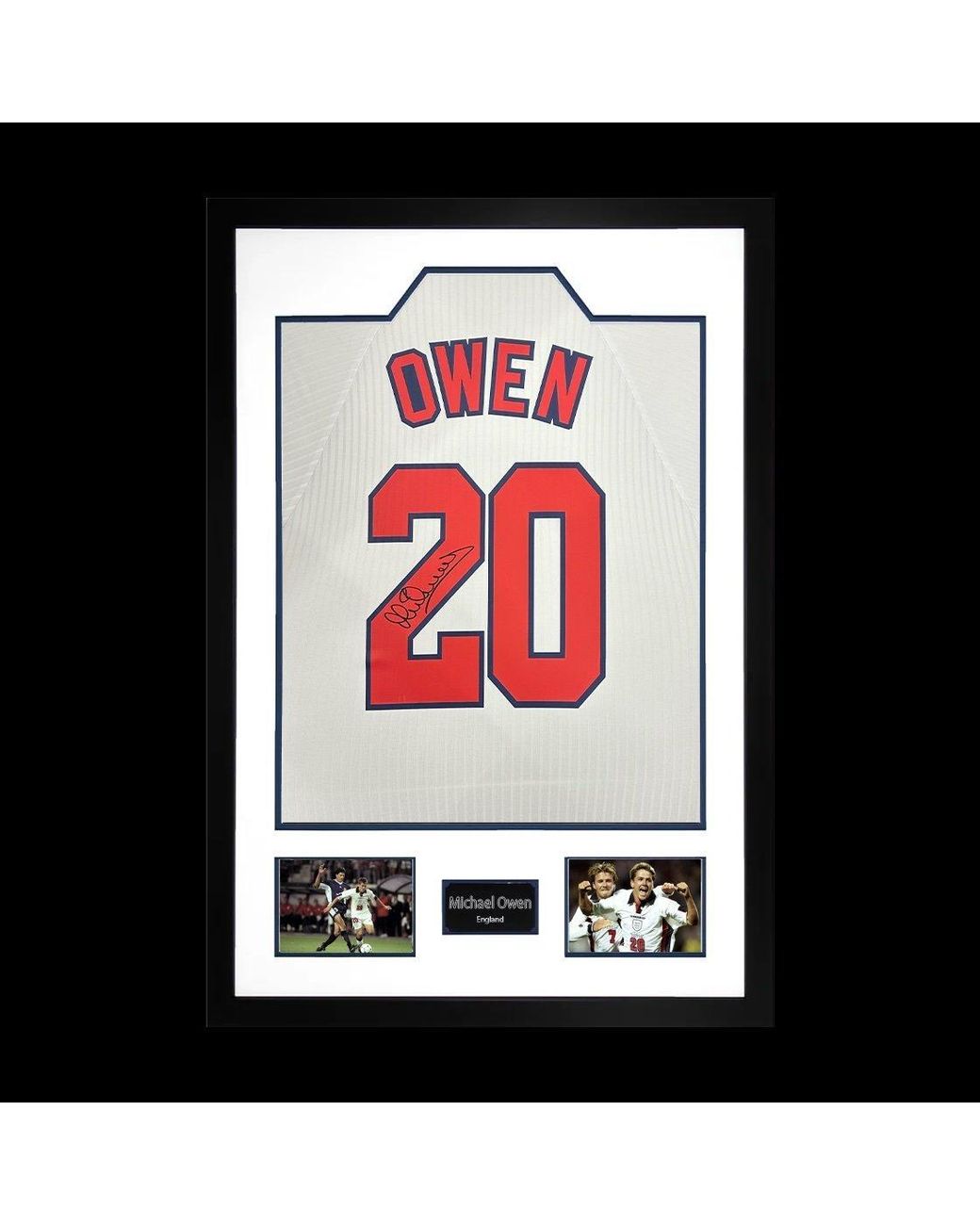 The Fan Cave Black Michael Owen Signed England 98' Shirt Premium Fram