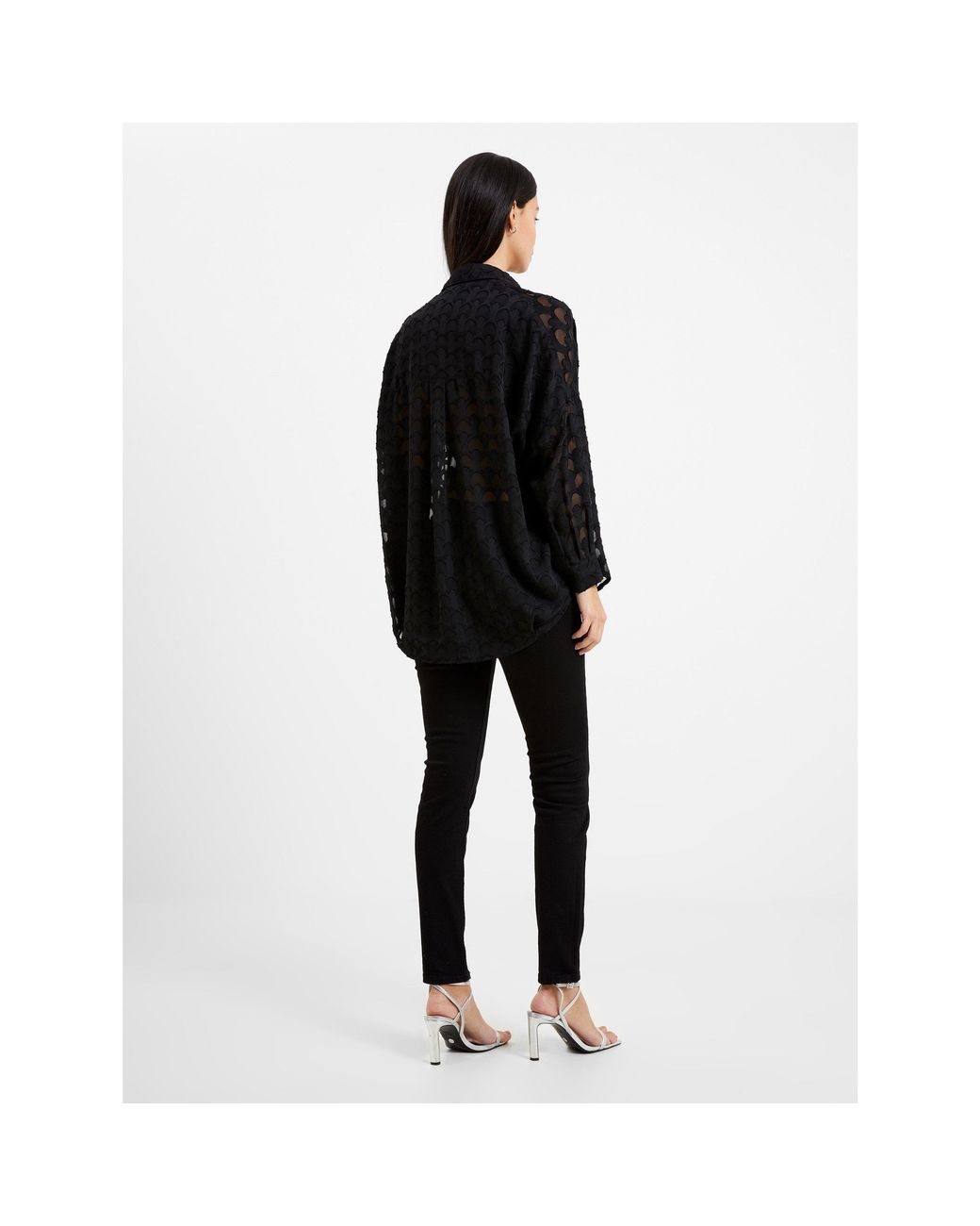 French Connection Black Geo Burn-Out Popover Shirt