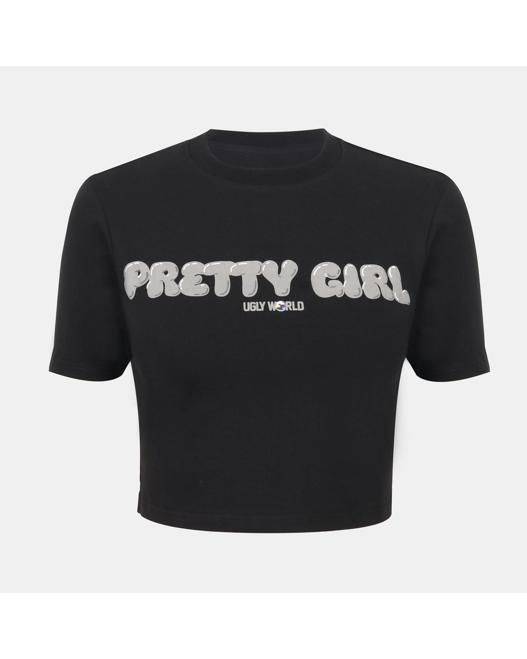 PRETTY BOY UGLY WORLD Black Cotton Short Sleeve Slim Fit Baby Tee
