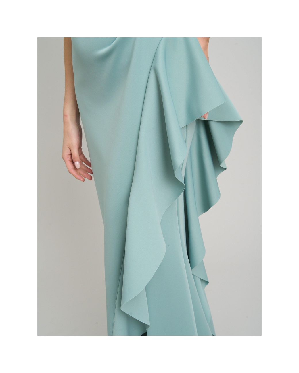 Gina Bacconi Blue Darby One Shoulder Frill Dress