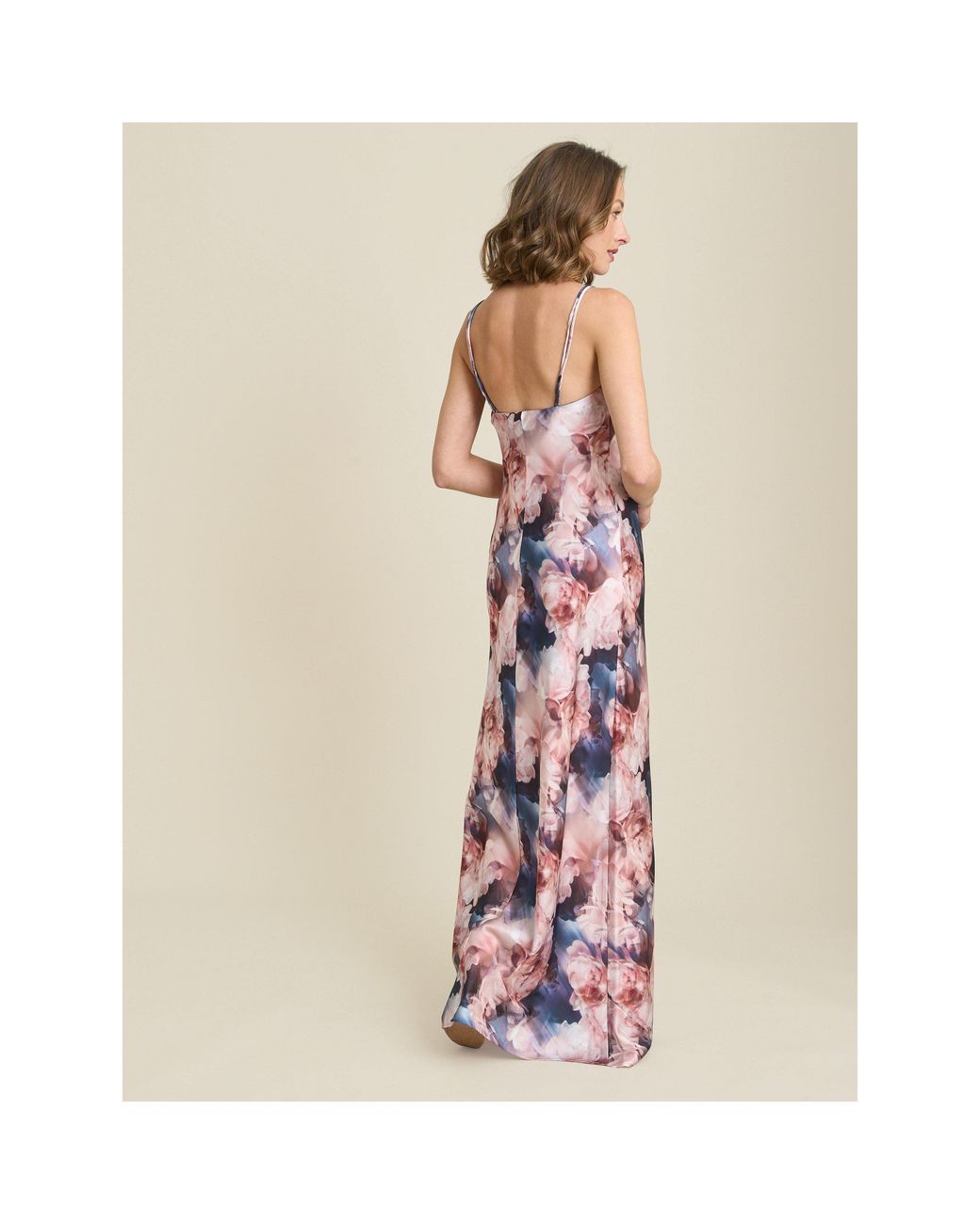 Gina Bacconi Pink Sudie Floral Satin Maxi Dress