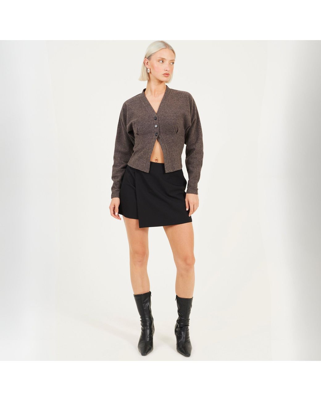 Brave Soul Gray Ladies Long Sleeve Button Down Top