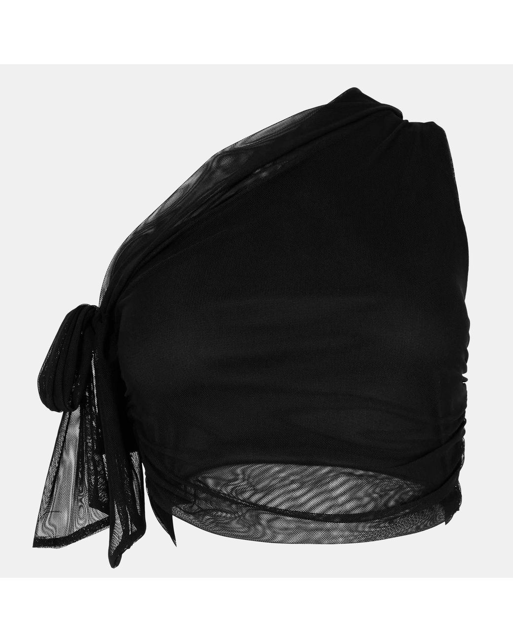 Missy Empire Black One Shoulder Tie Detail Mesh Crop Top