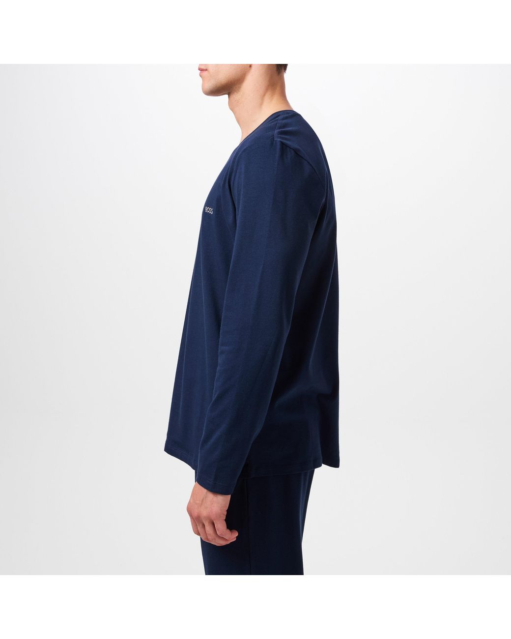 Boss Blue Mixmatch Long-Sleeve T-Shirt, Embroidered Logo for men