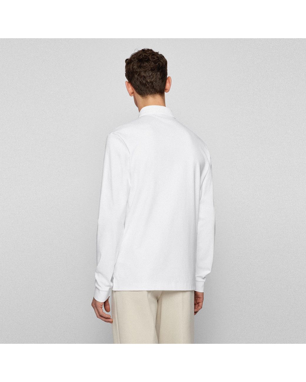 Boss White Hbb Pado 30 Long-Sleeve Polo Shirt, Iconic Logo Embroidered for men