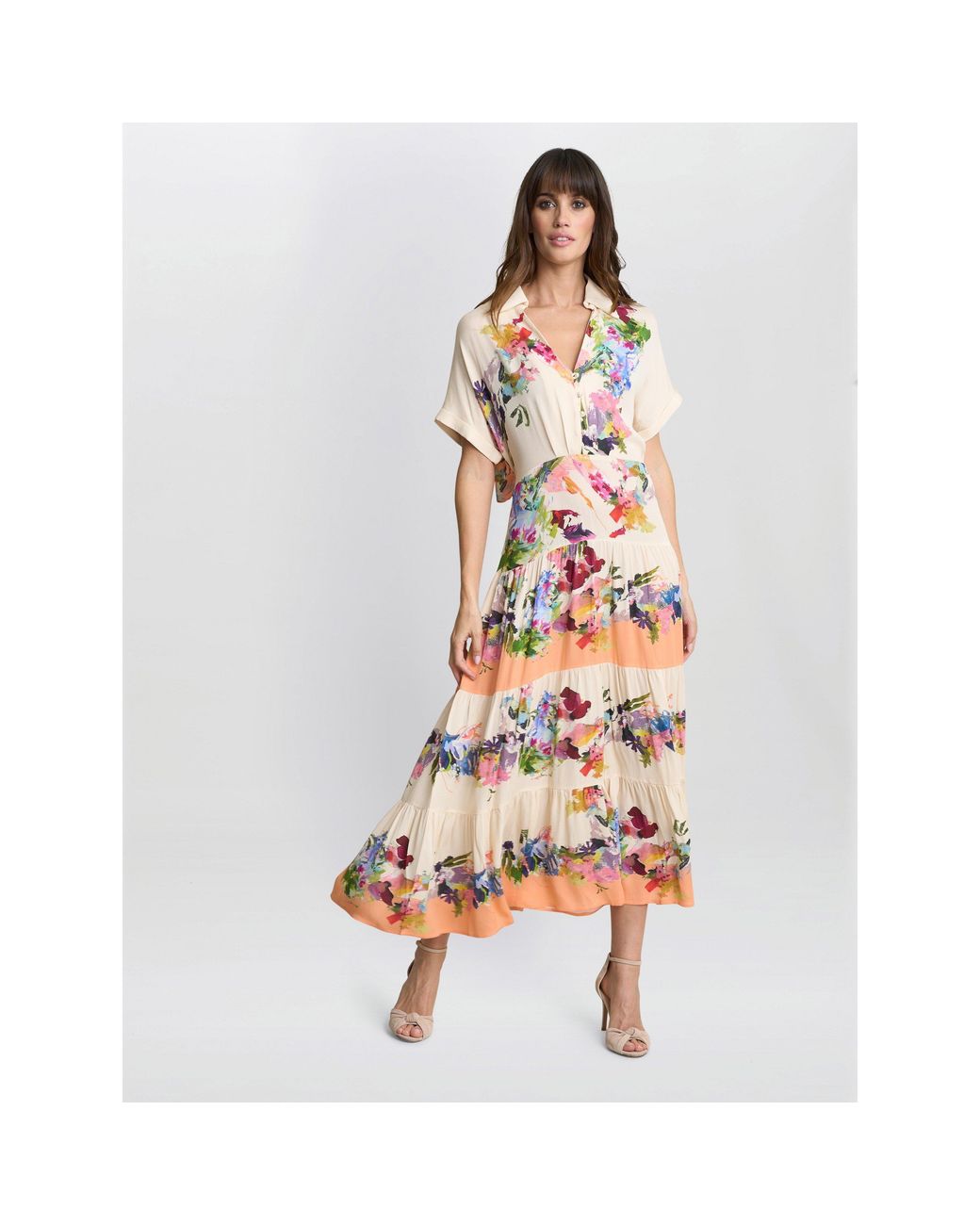 Gina Bacconi White Sarah Floral Print Shirt Dress