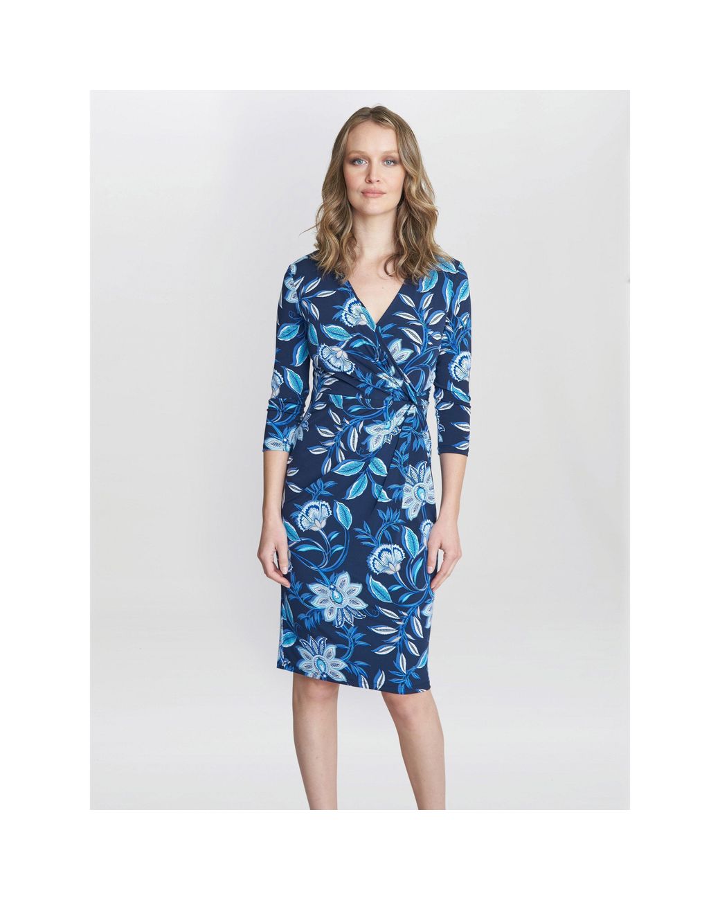 Gina Bacconi Blue Cameron Jersey Wrap Dress