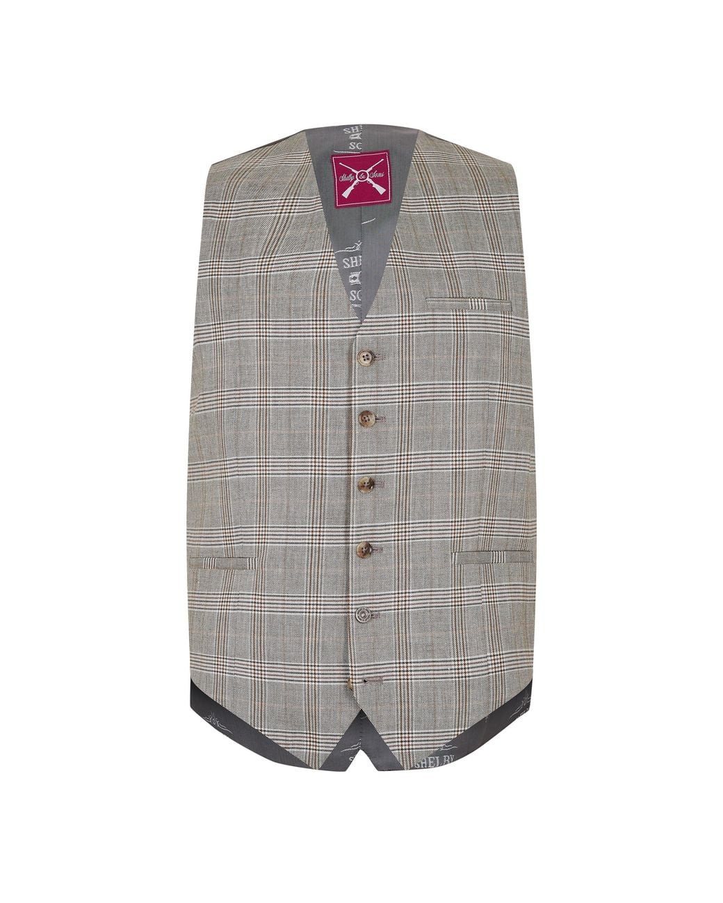 Shelby and Sons Gray Jessop Slim Fit Light Check Waistcoat for men