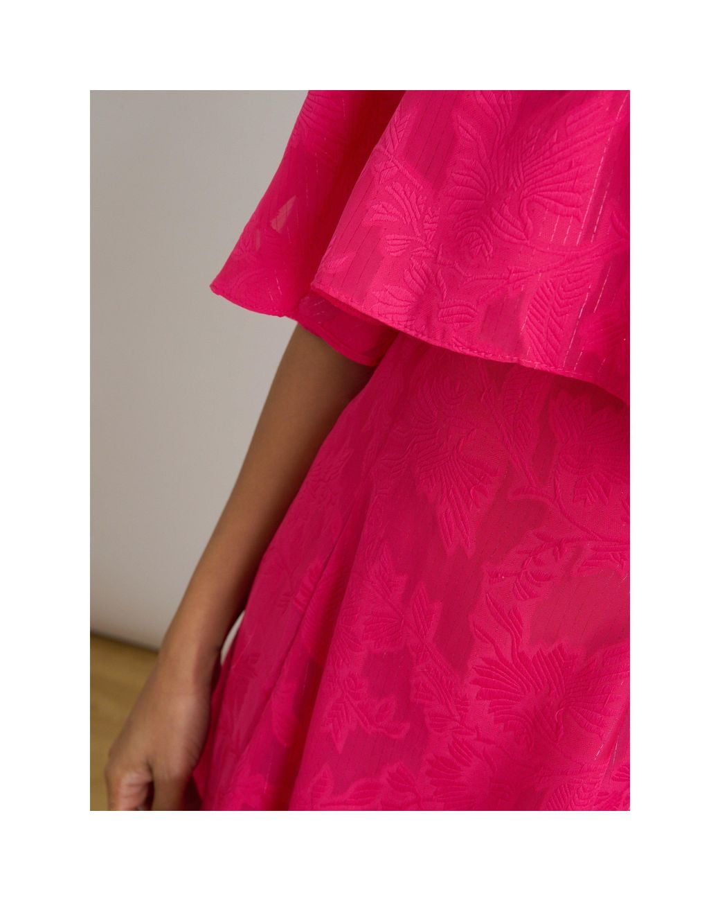 Gina Bacconi Pink Milly Jacquard Metallic Thread Dress