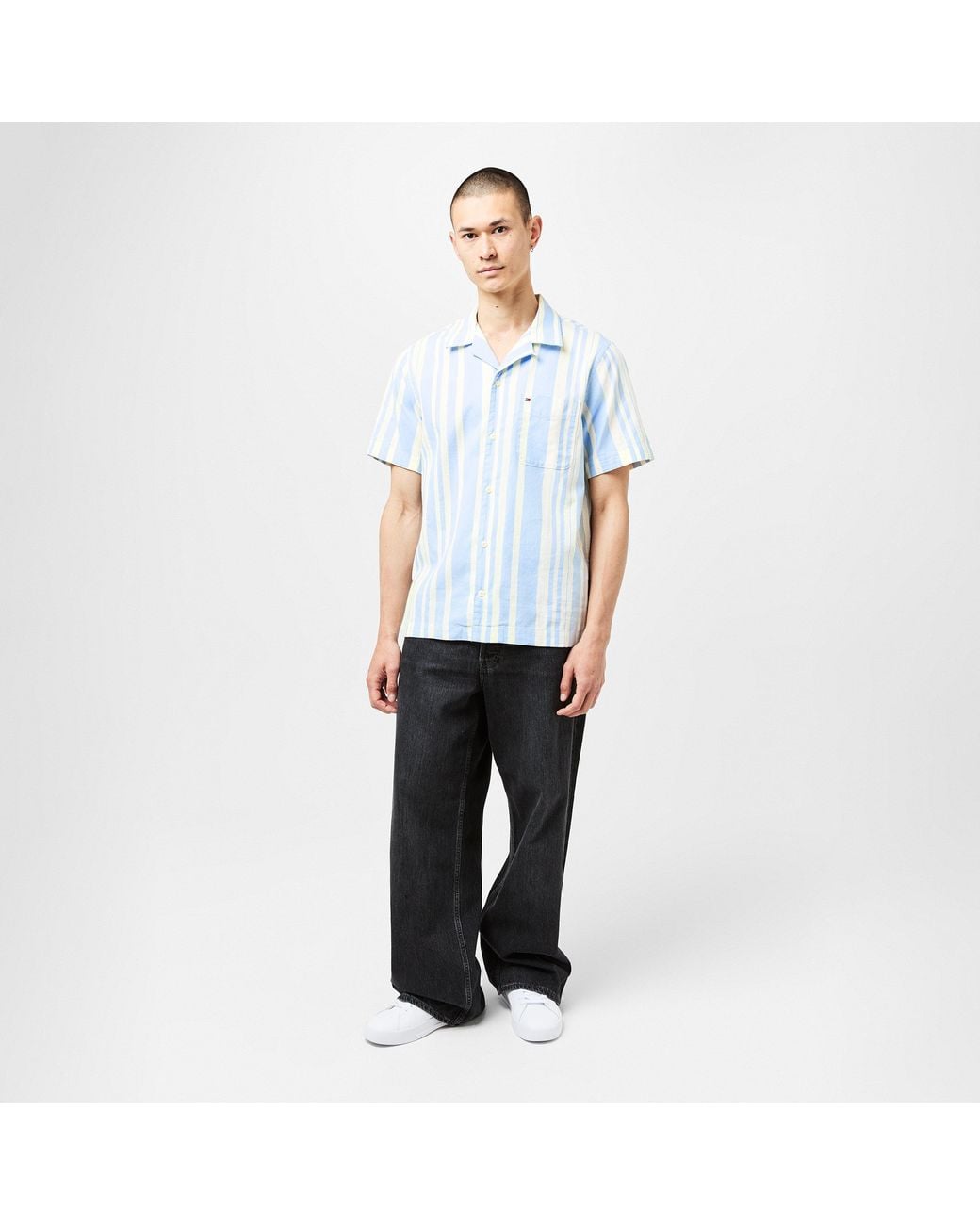 Tommy Hilfiger Blue Horizontal Striped Short Sleeve Shirt for men