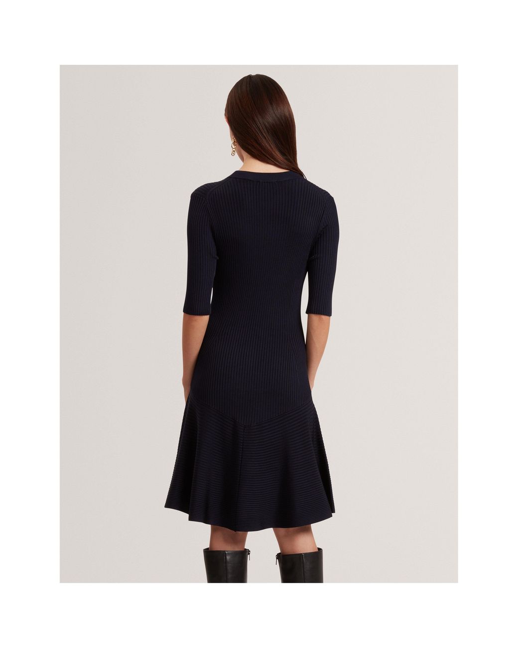 Ted Baker Blue Short-Sleeve Knitted Jumper Dress