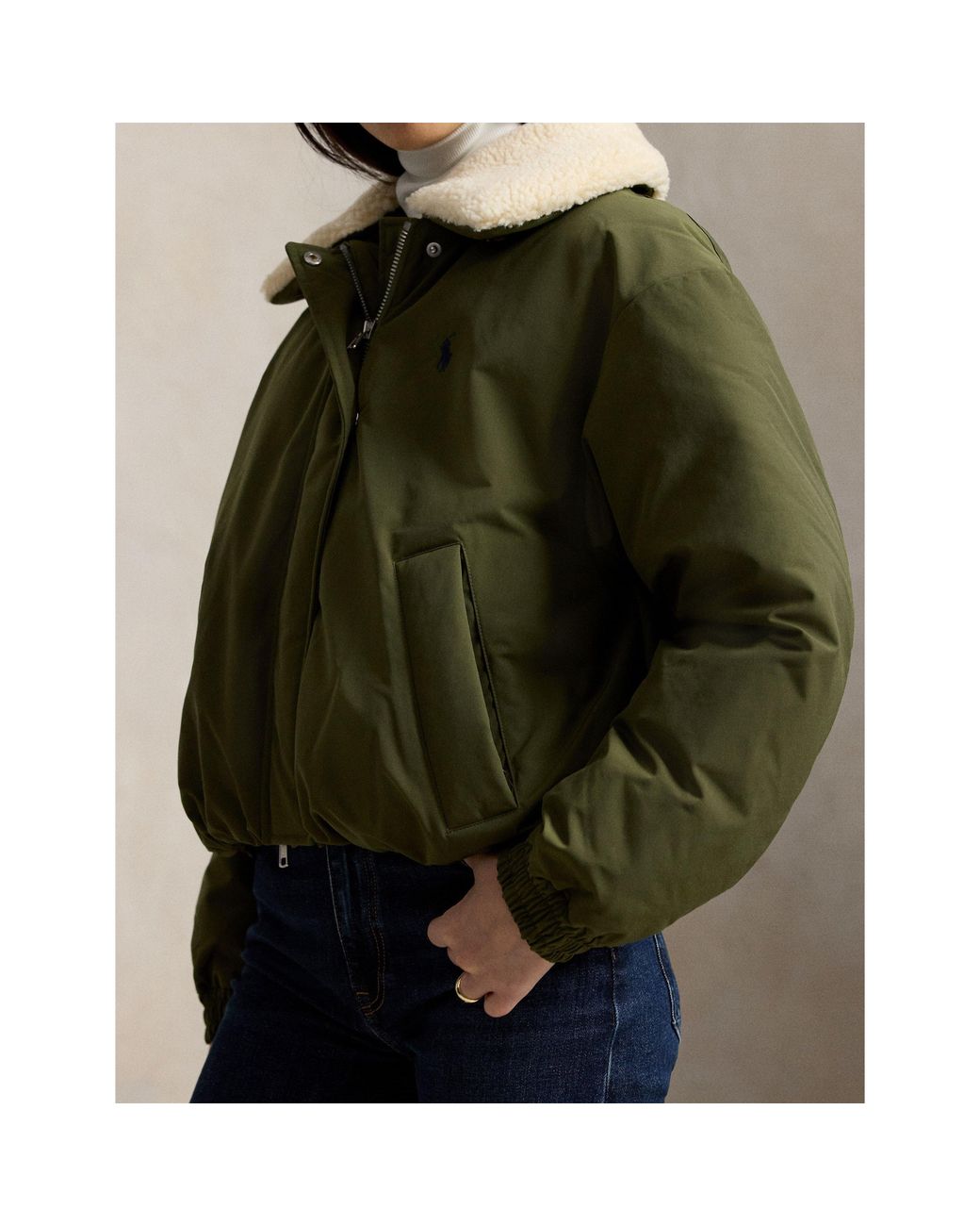 Polo Ralph Lauren Green Bomber Duck Down Full-Zip Short Puffer Jacket