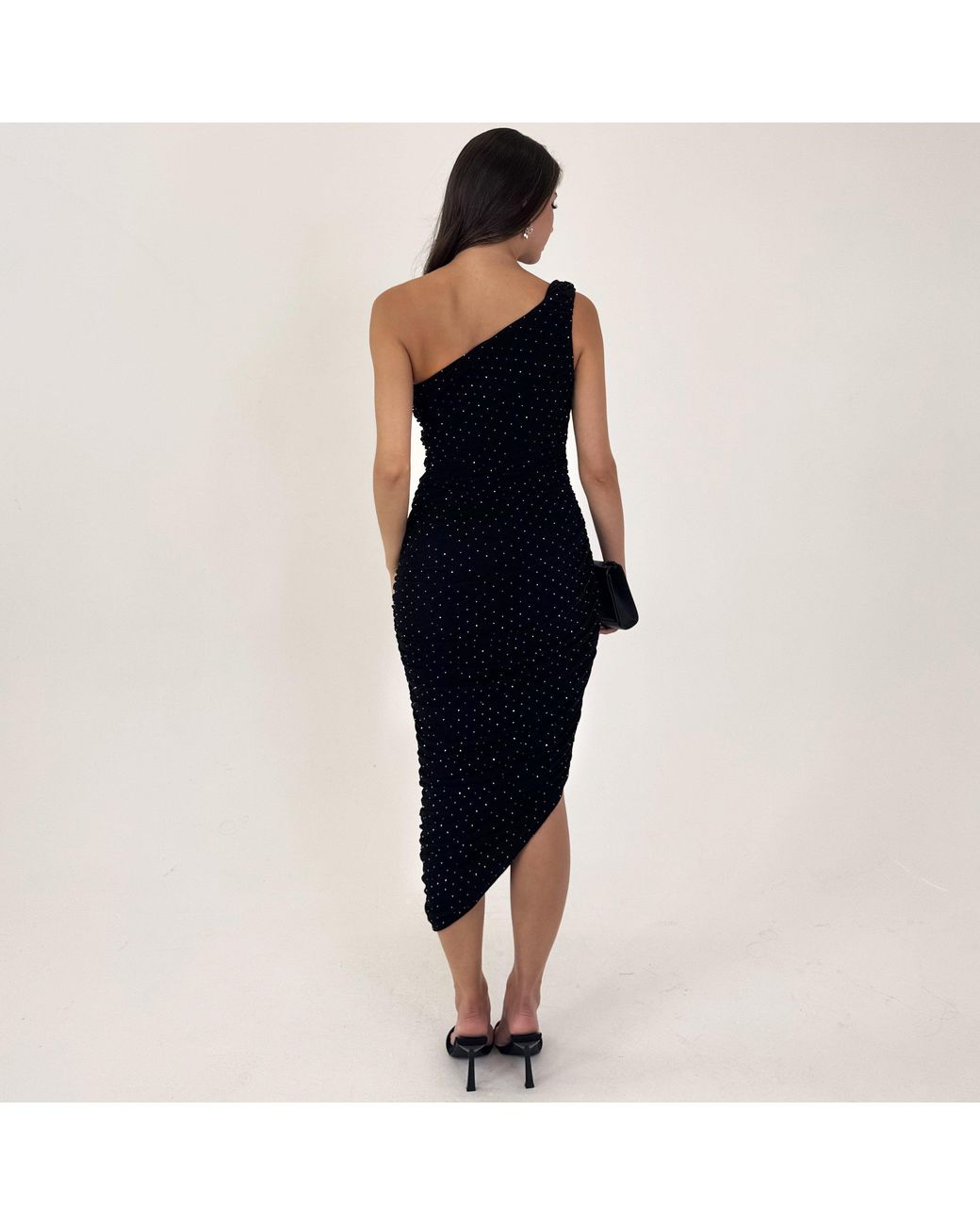 AX Paris Blue Diamante Sparkle One Shoulder Ruched Midi Dress