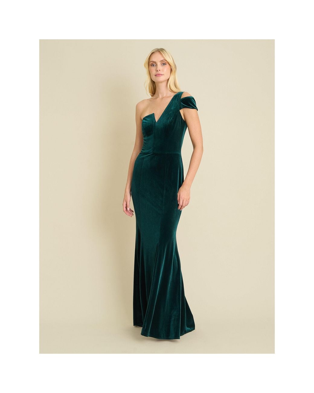 Gina Bacconi Blue Ruthie Velvet One Shoulder Maxi Dress