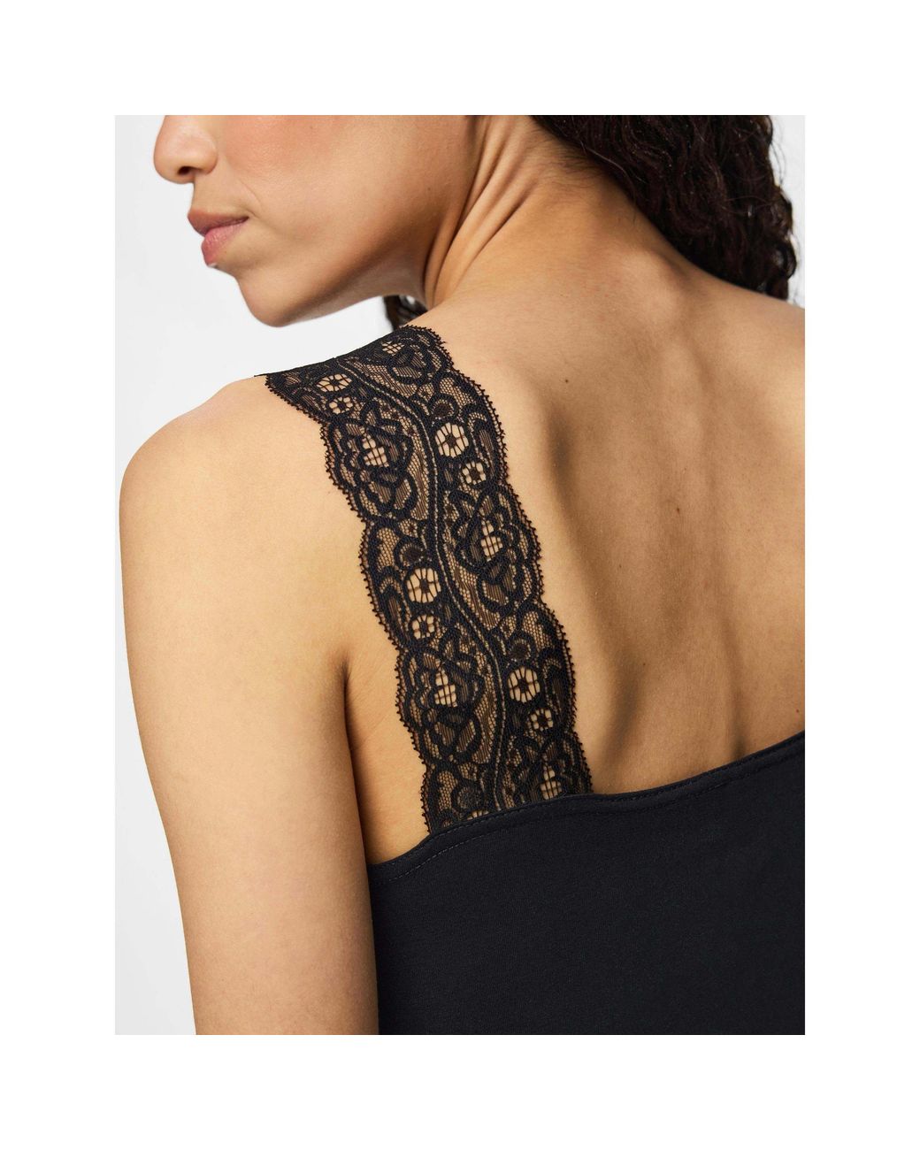 Pieces Black Barbera Lace V-Neck Sleeveless Slim-Fit Tank Top