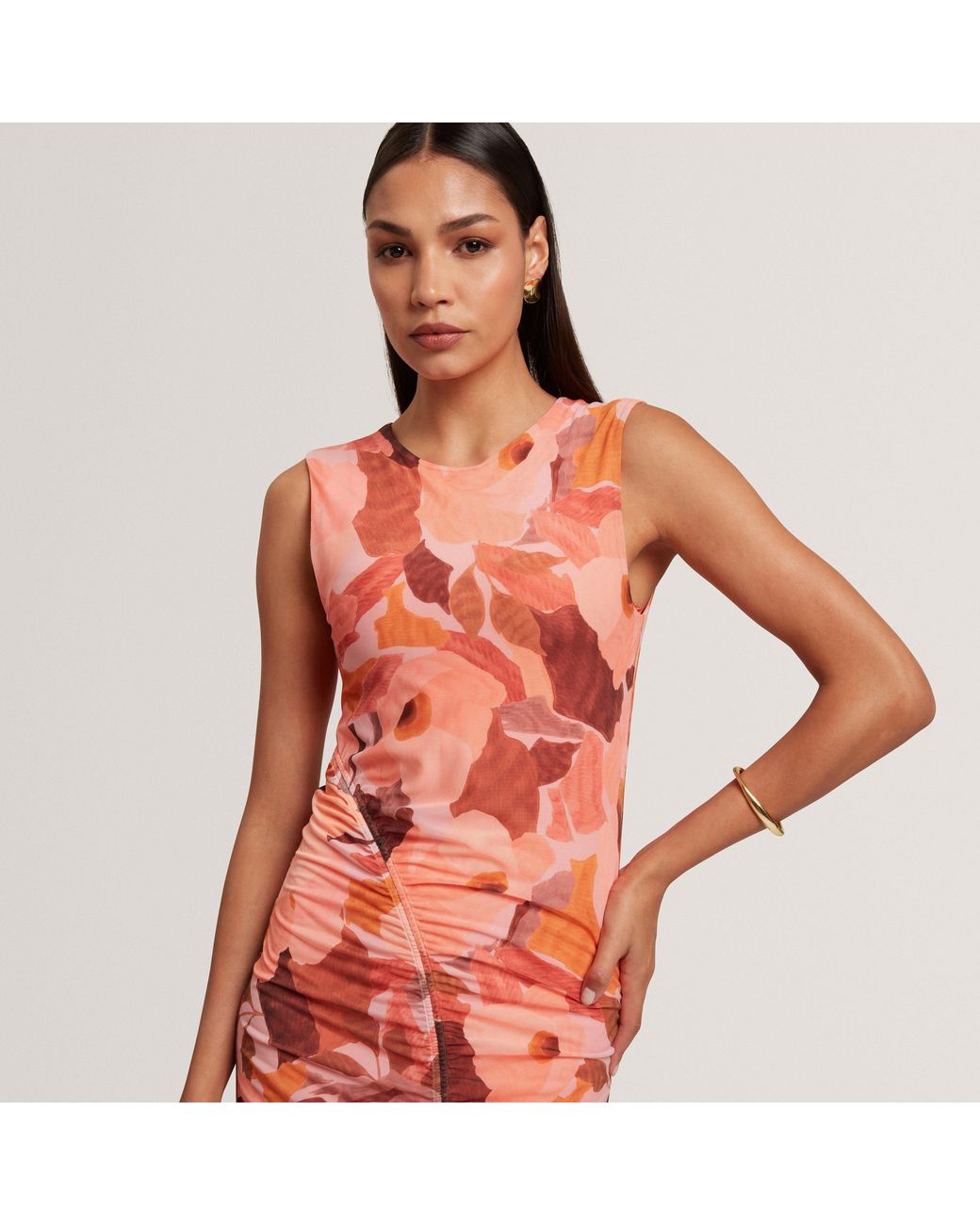 Ted Baker Red Garden Print Sleeveless Mesh Bodycon Dress