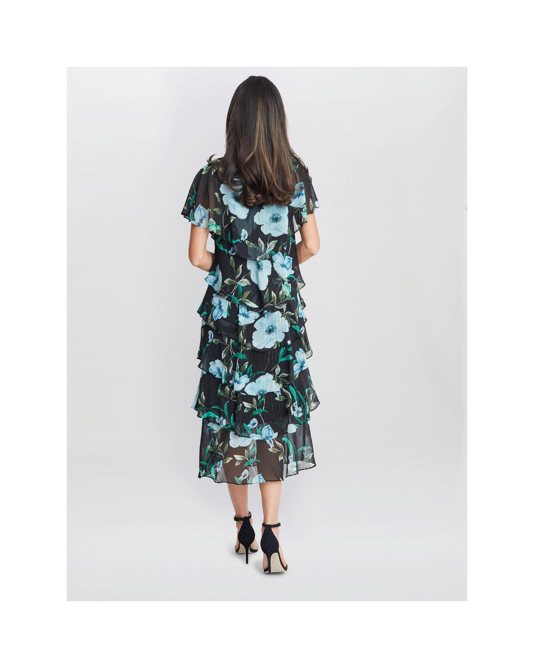 Gina Bacconi Blue Frances Printed Midi Tiered Dress