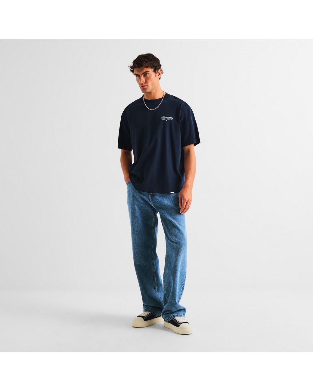 Represent Blue Script R Oversized T-Shirt for men