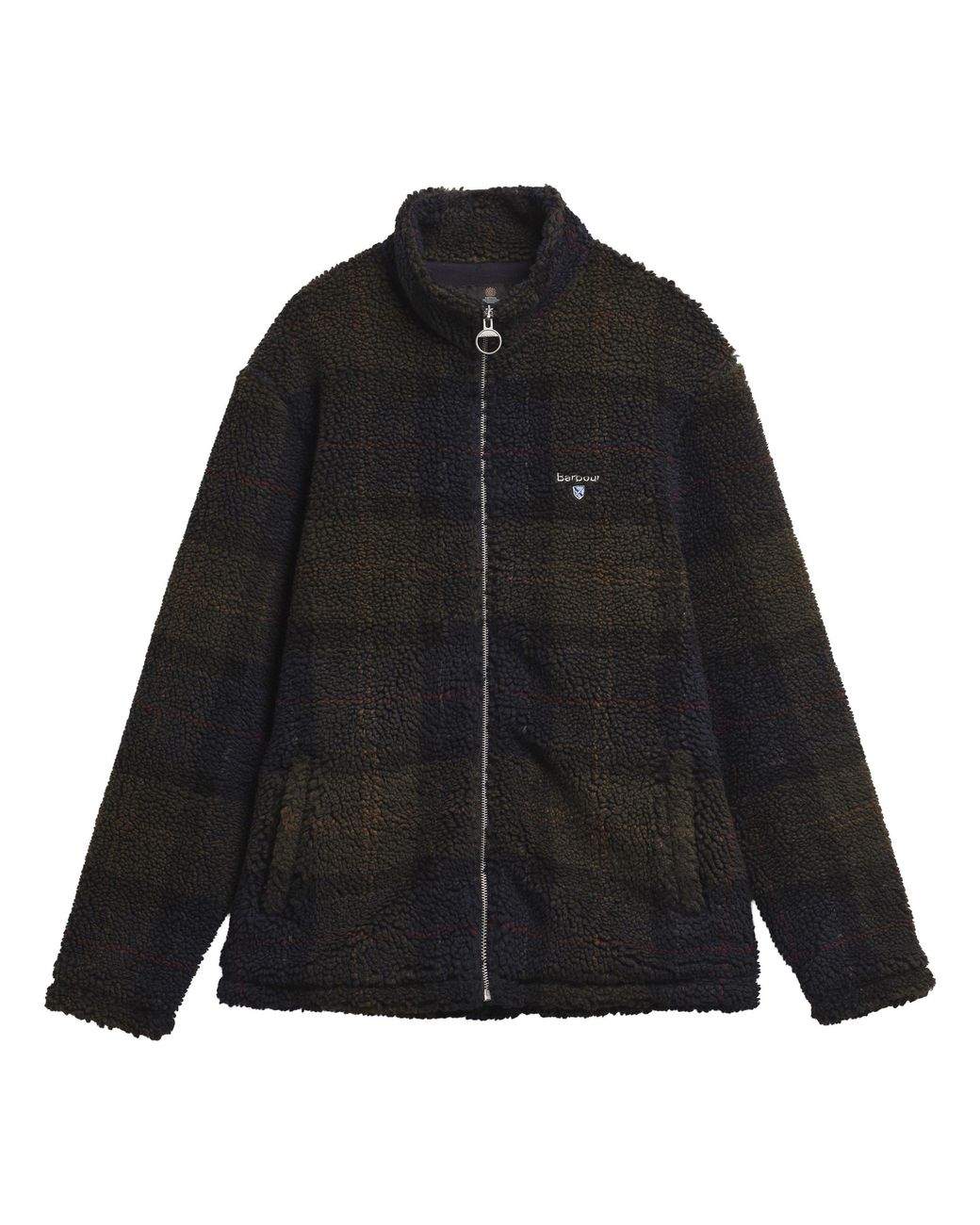 Barbour Black Tartan Full-Zip Teddy Coat for men