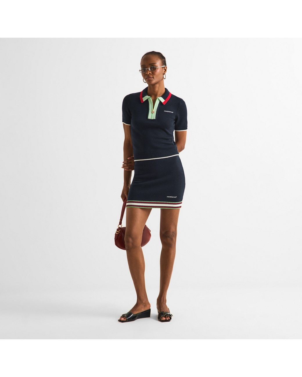 Casablanca Blue Merino Slim-Fit Short-Sleeve Polo