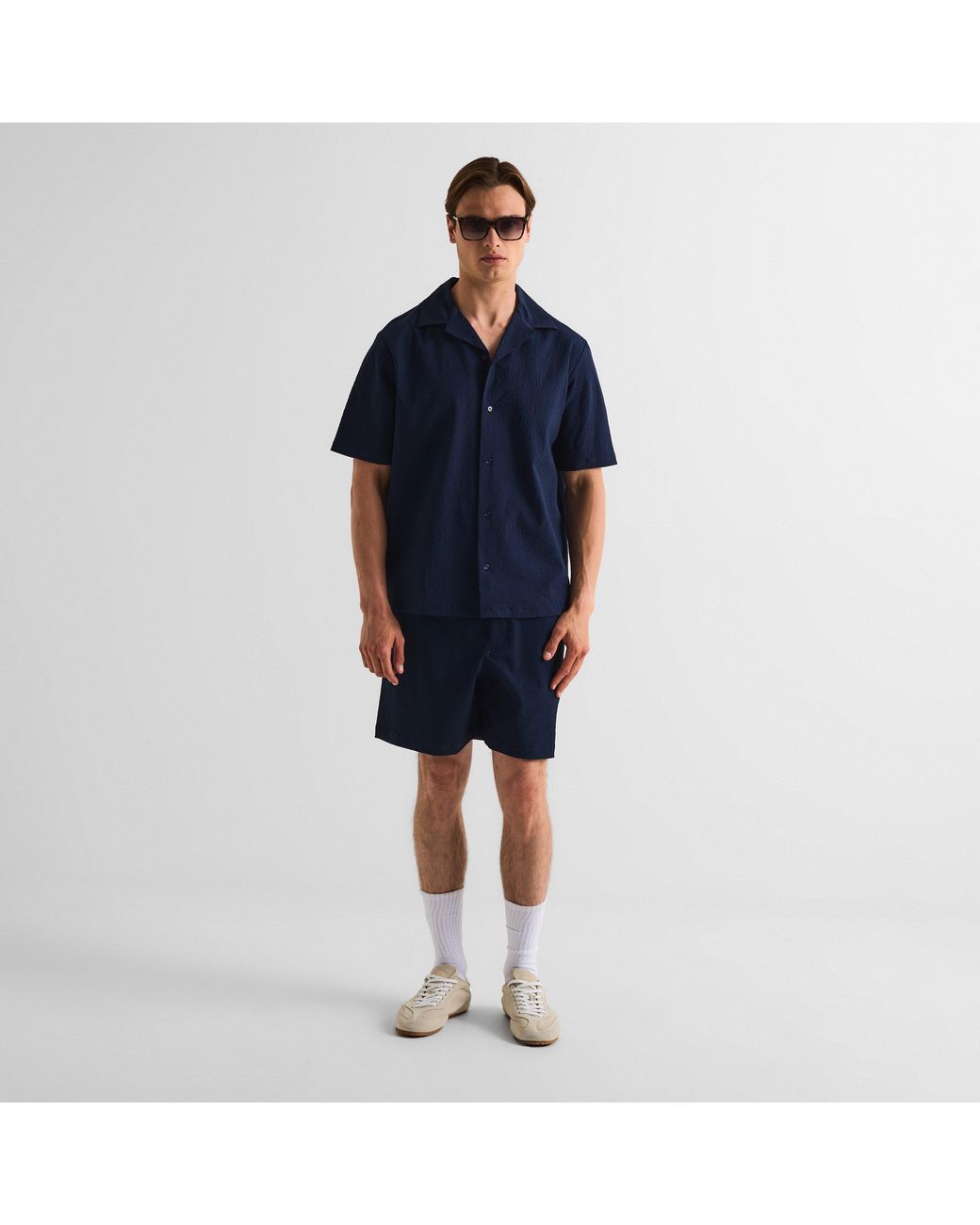 Maison Kitsuné Blue Seersucker Resort Long Sleeve Patterned Shirt for men