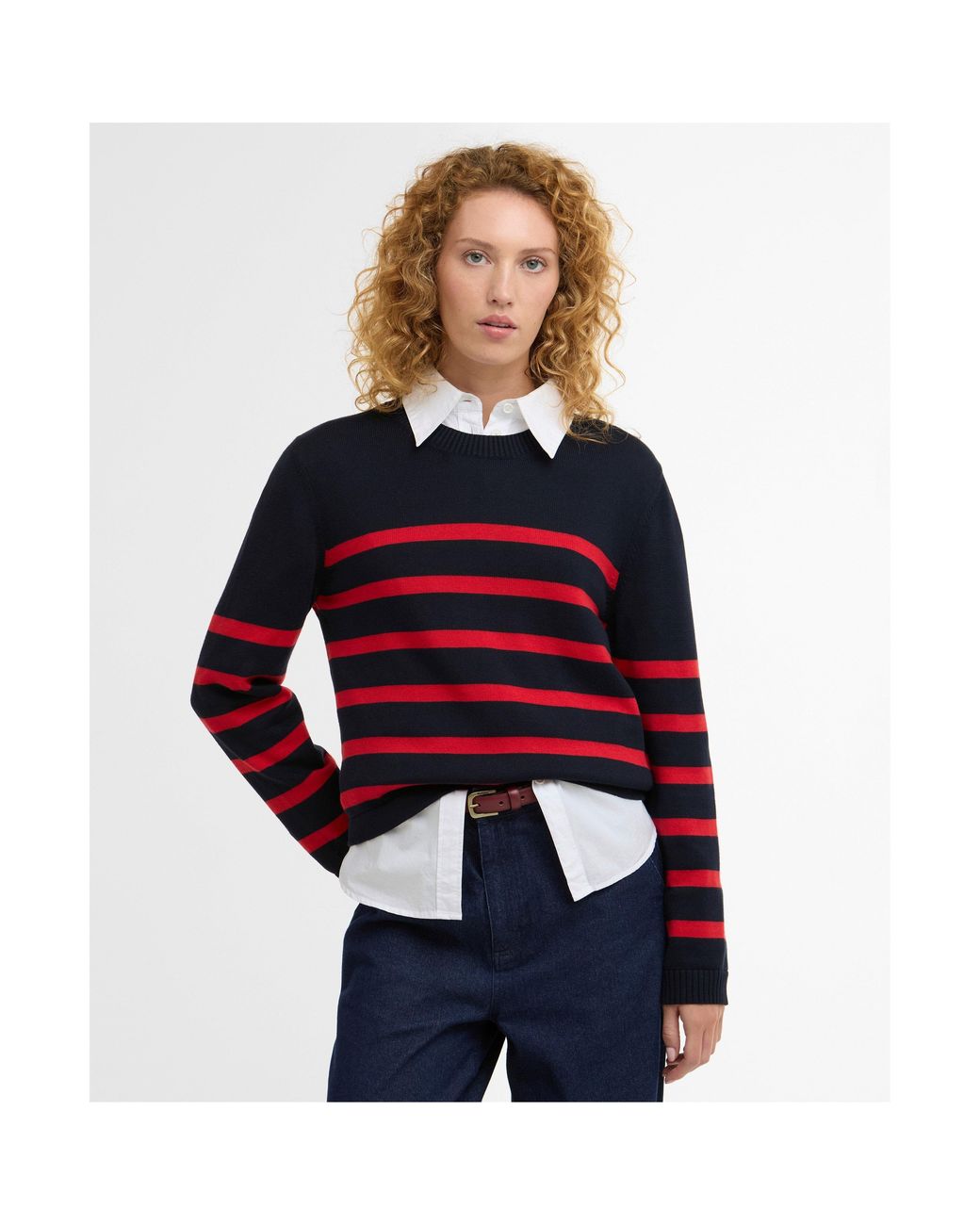 Barbour Red Fern Striped Crew Neck Jumper