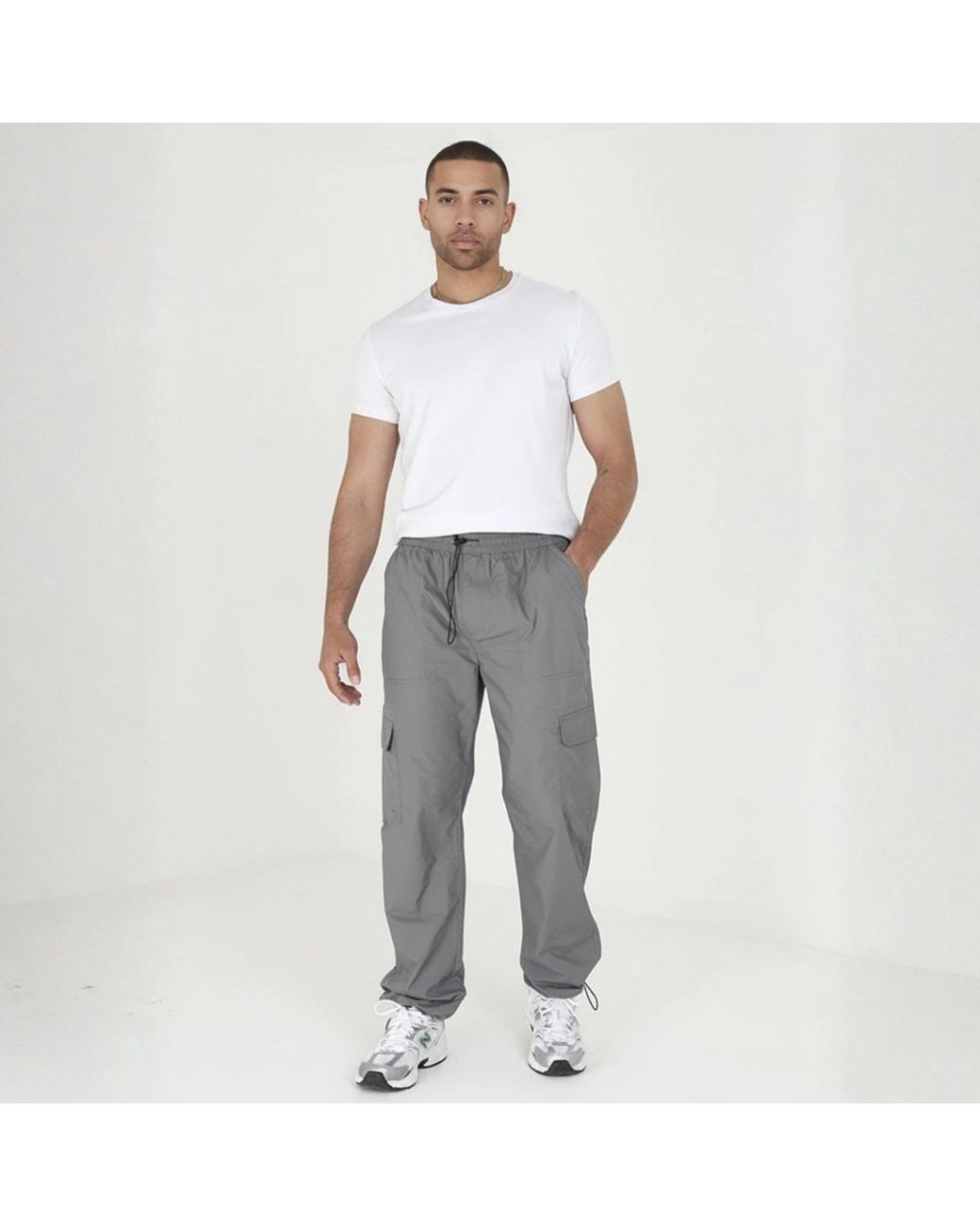 Brave Soul Gray Bs Cotton Poplin Cargo Pant With Adjustable Hem for men