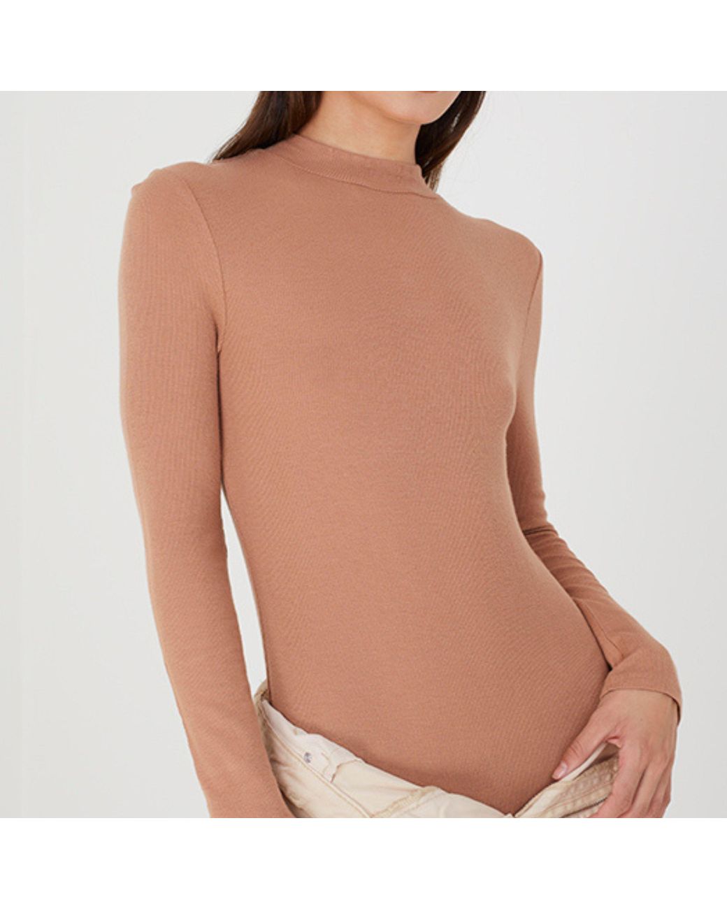 Brave Soul Natural High Neck Bodysuit With Long Sleeves