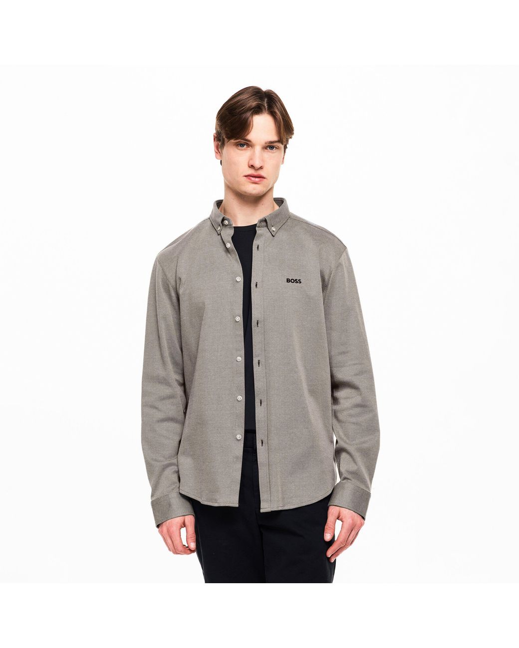 Boss Blue Motion Long Sleeve Buttoned Shirt With Logo Detail for men