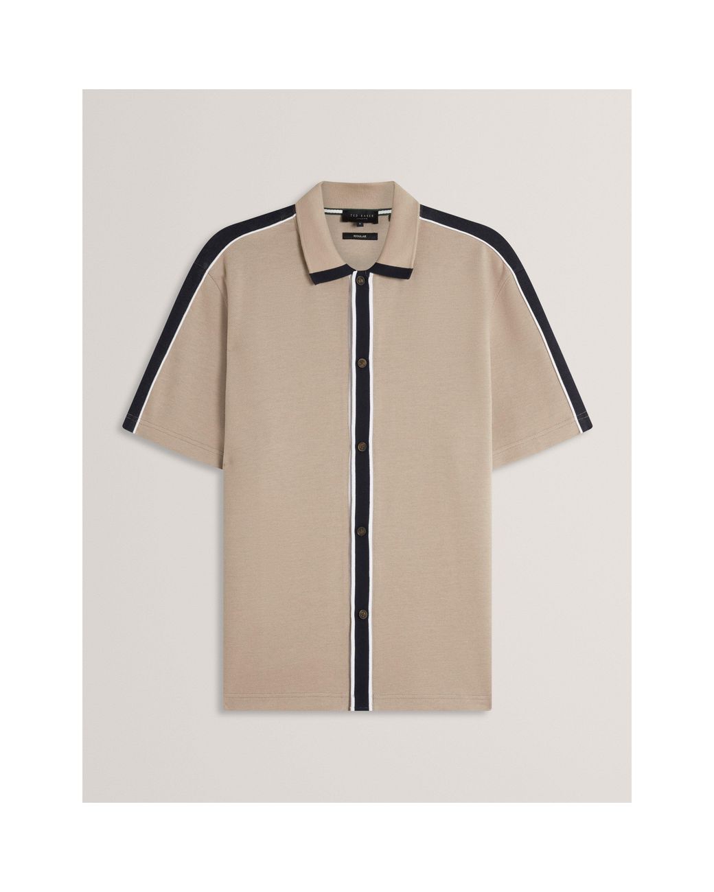 Ted Baker Natural Button-Through Fine Knit Short-Sleeve Polo for men