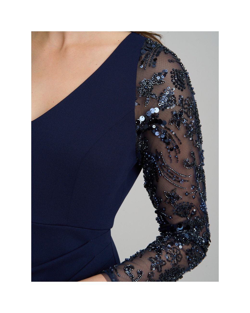 Gina Bacconi Blue Reena Embellished Sleeves Maxi Dress