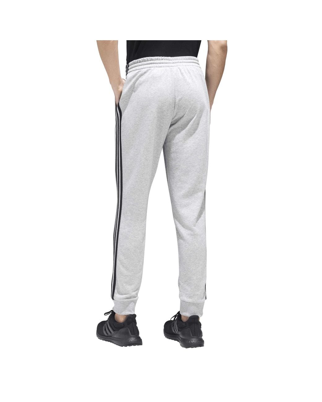 Adidas Gray Essentials Tapered Cuff 3-Stripes Joggers for men