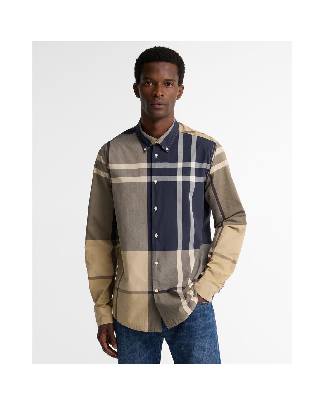 Barbour Gray Dunoon Cotton Tartan Long-Sleeve Tailored-Fit Patterned Shirt for men
