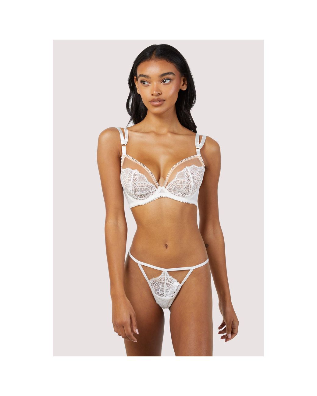 Wolf & Whistle Brown Carmen Lace Thong With Picot Trim