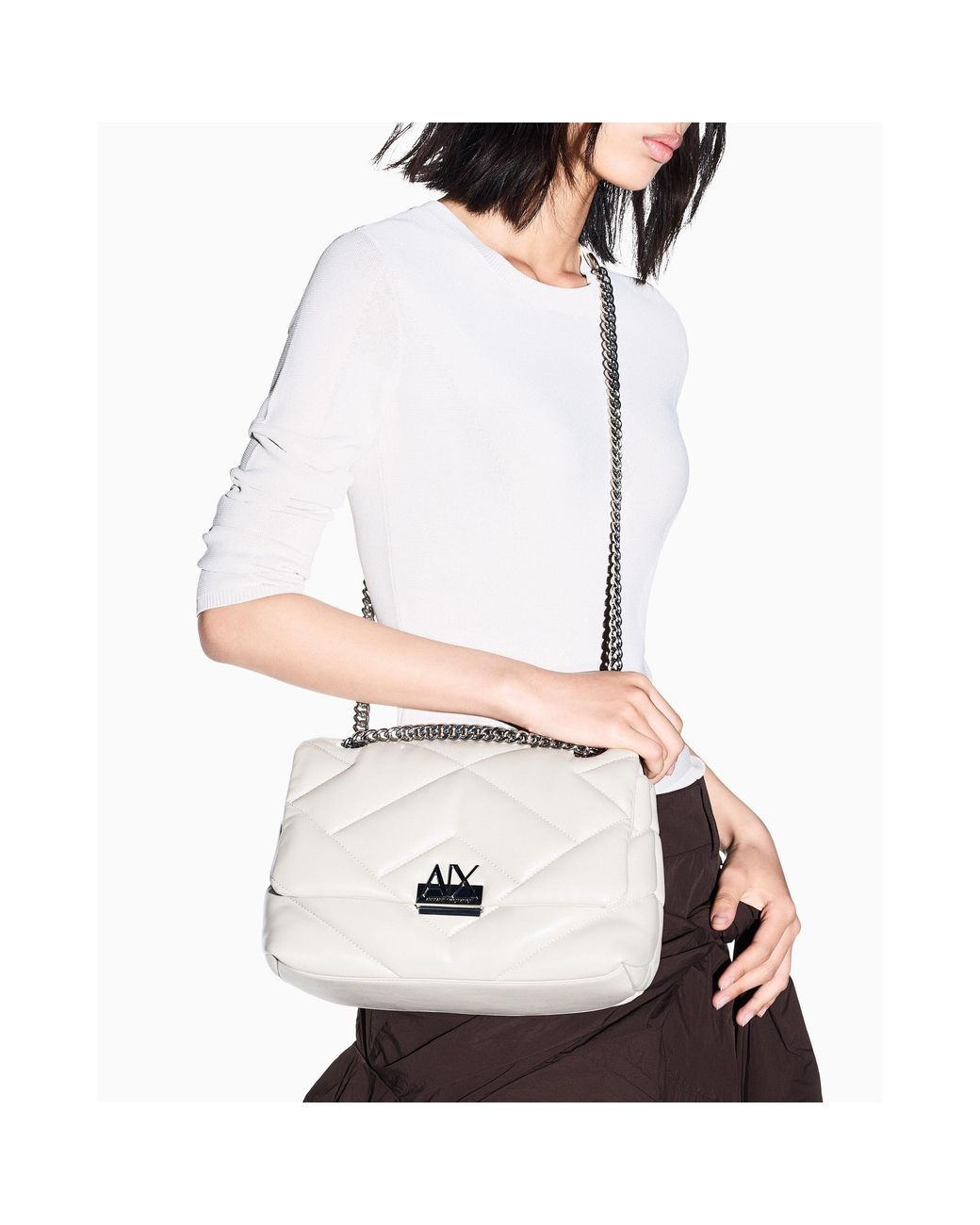 ARMANI EXCHANGE Brown Vicky Quilted Faux Leather Chain Strap Shoulder Bag