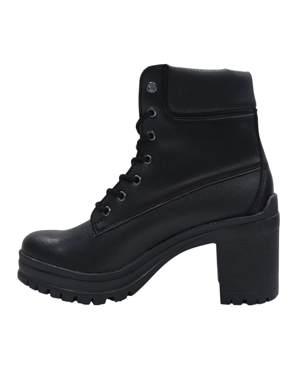 Jack Wills Black Premium Leather Block Heel Lace Up Ankle Boots