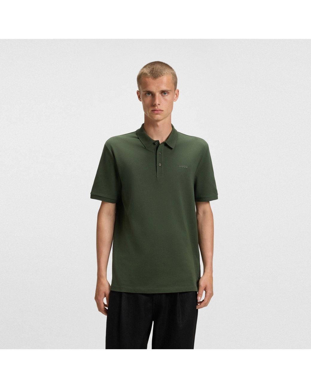 HUGO S Donos Polo Shirt Short Sleeve Cotton Dark Green L for men