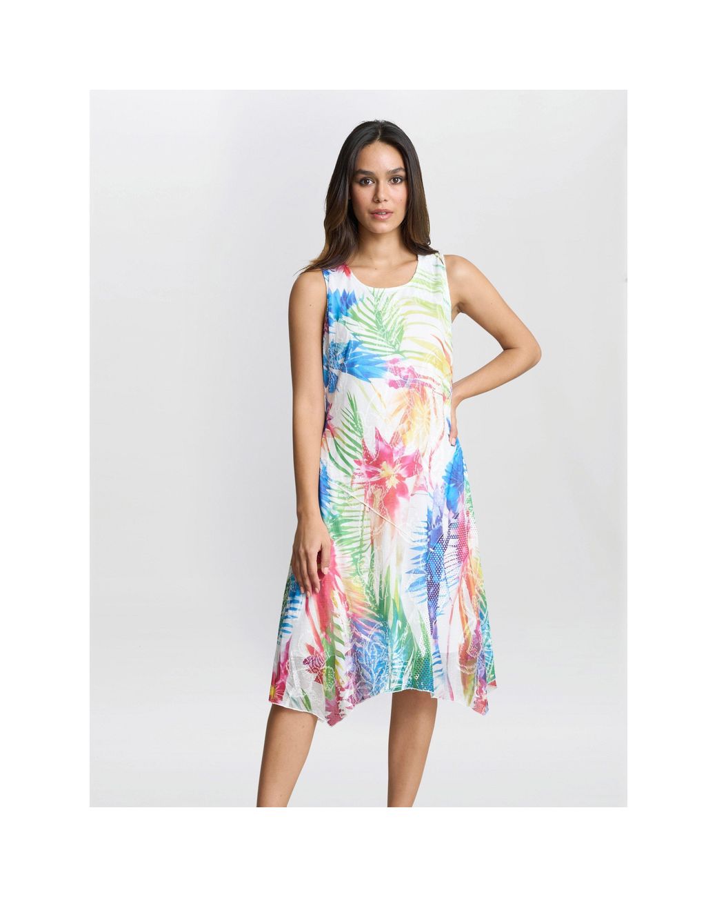 Gina Bacconi Blue Eliza Sleevelss Asymmetric Hem Dress