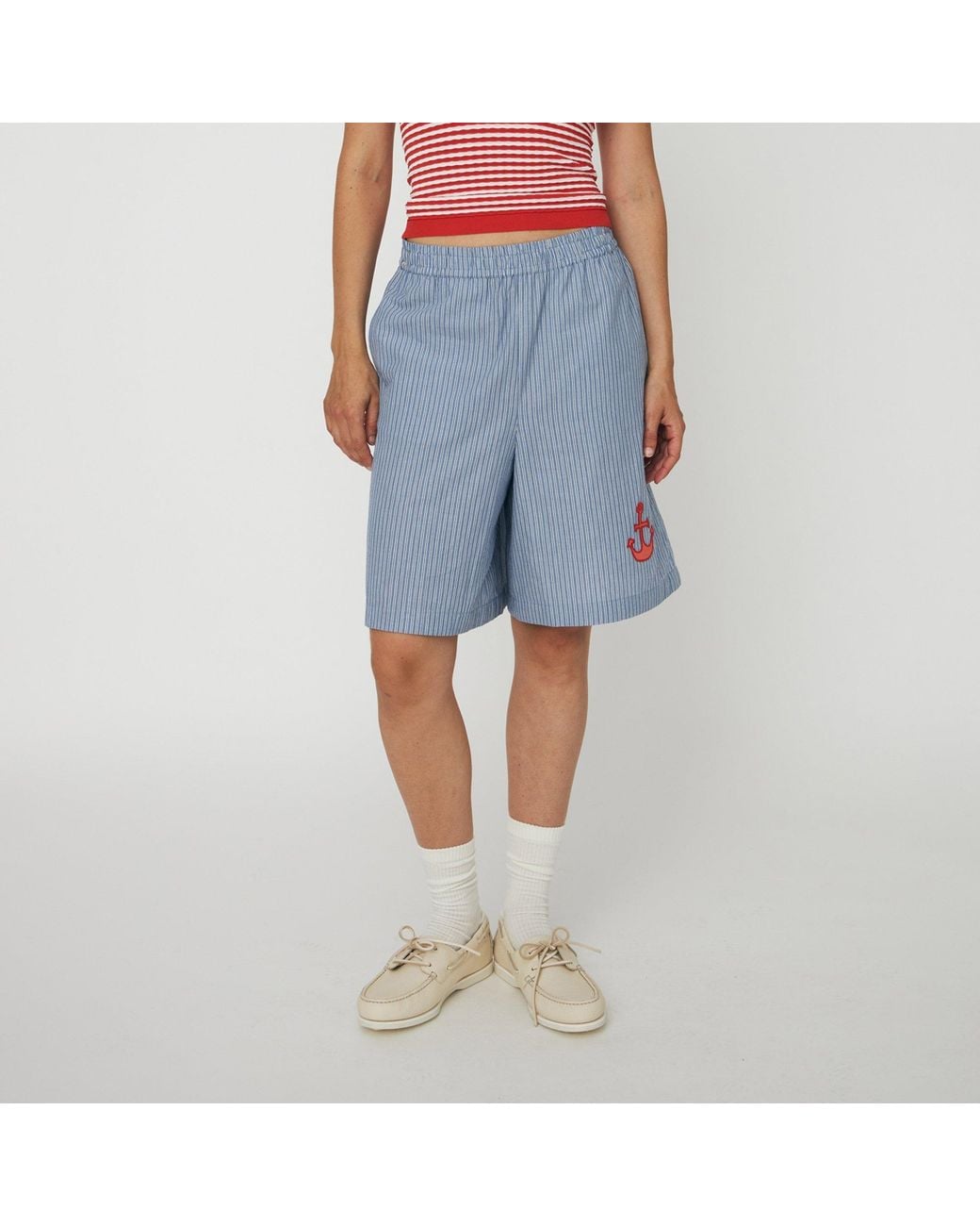 Stella Nova Blue Striped Anchor Embroidered Shorts