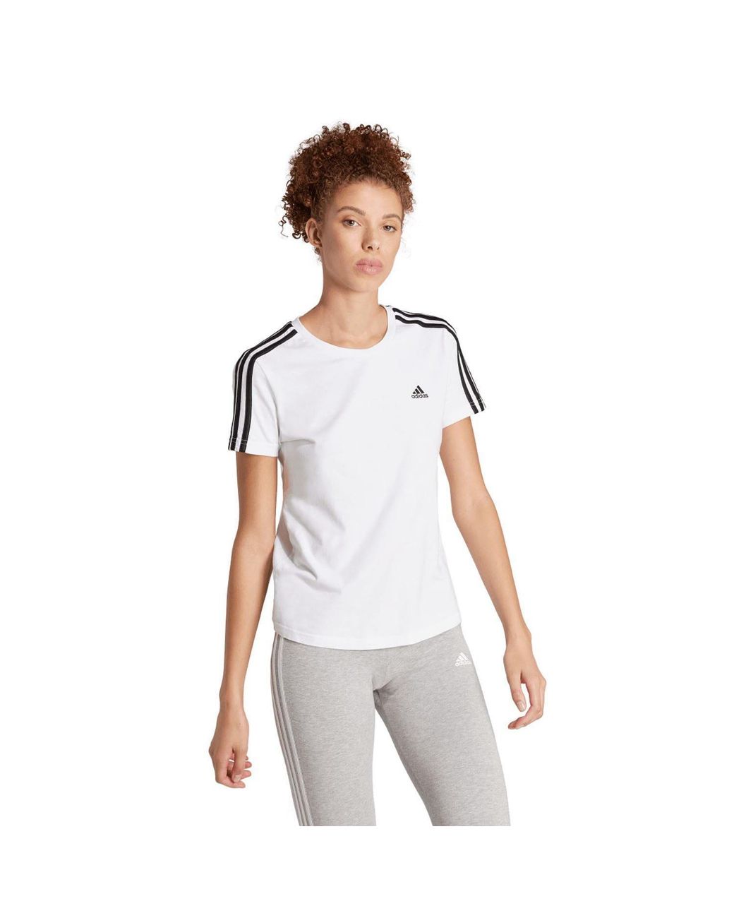 Adidas White Essentials Slim 3-Stripes T-Shirt
