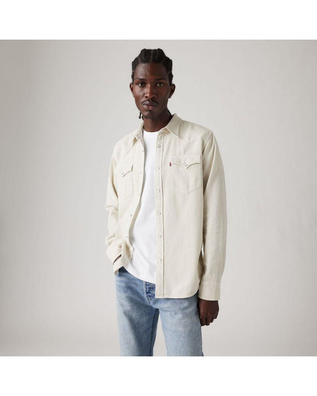 Levi's White Levi's Classic Western Snap Button Chest Pocket Overshirt for men