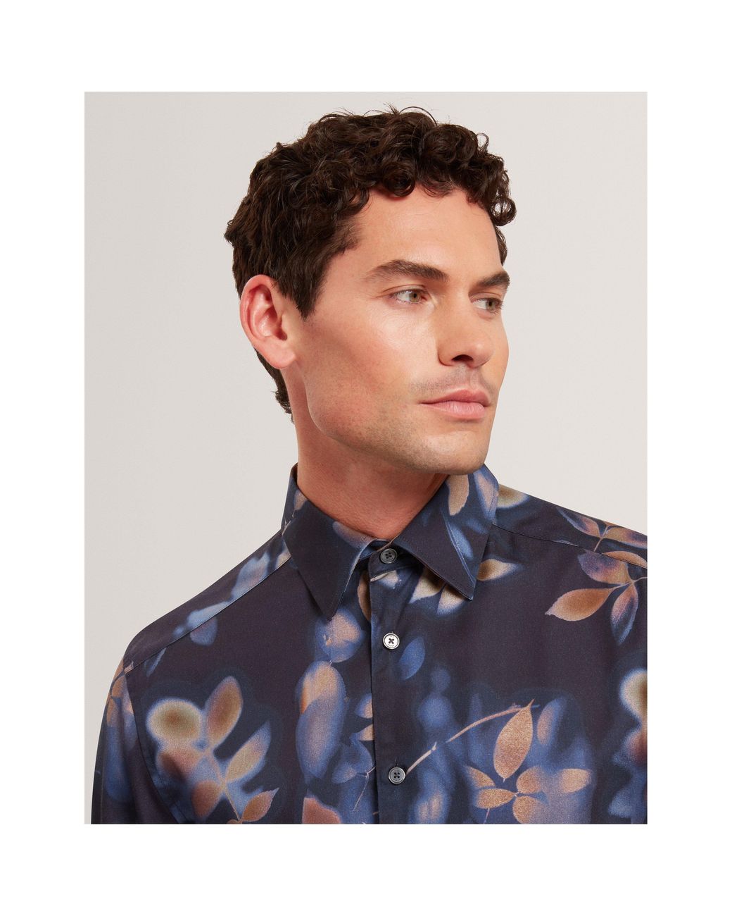 Ted Baker Blue Leaf Print Long-Sleeve Patterned Shirt for men