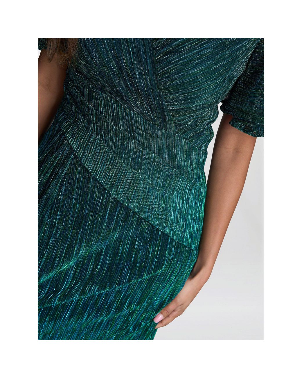 Gina Bacconi Green Liz Metallic Knit Maxi Dress