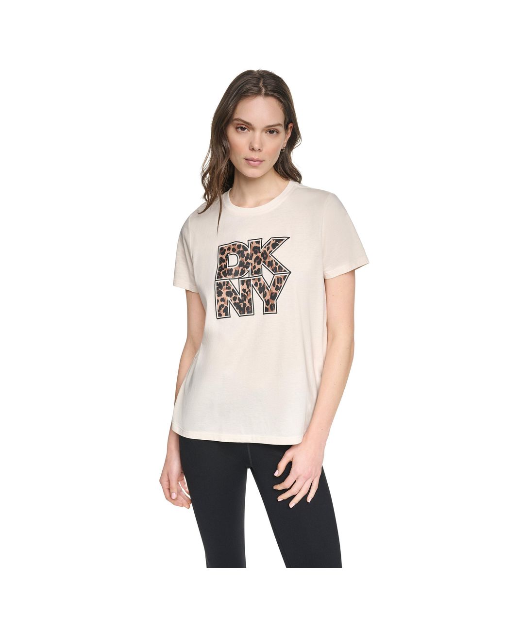 DKNY Natural Leopard Logo Sport Cotton Short-Sleeve Crew-Neck T-Shirt