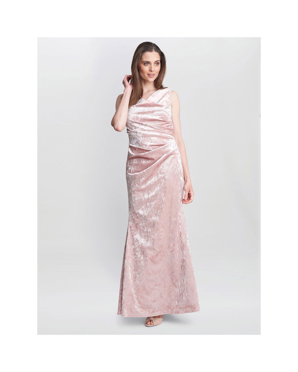 Gina Bacconi Pink Talia Crushed Velvet Maxi Dress