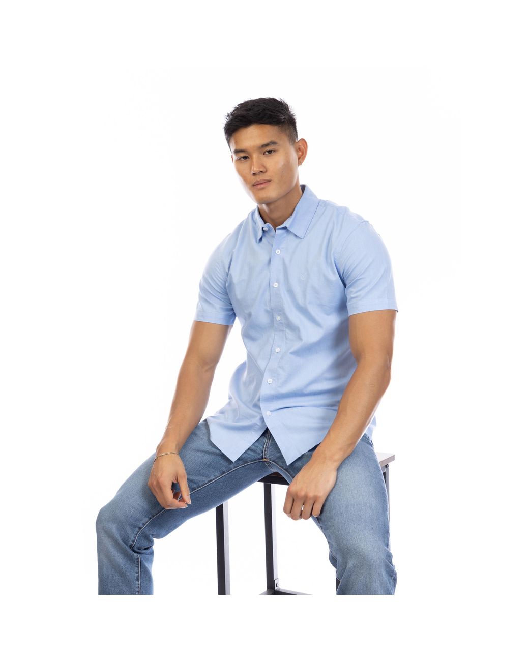 Peter Werth Blue Church Short Sleeve Plain Shirt for men