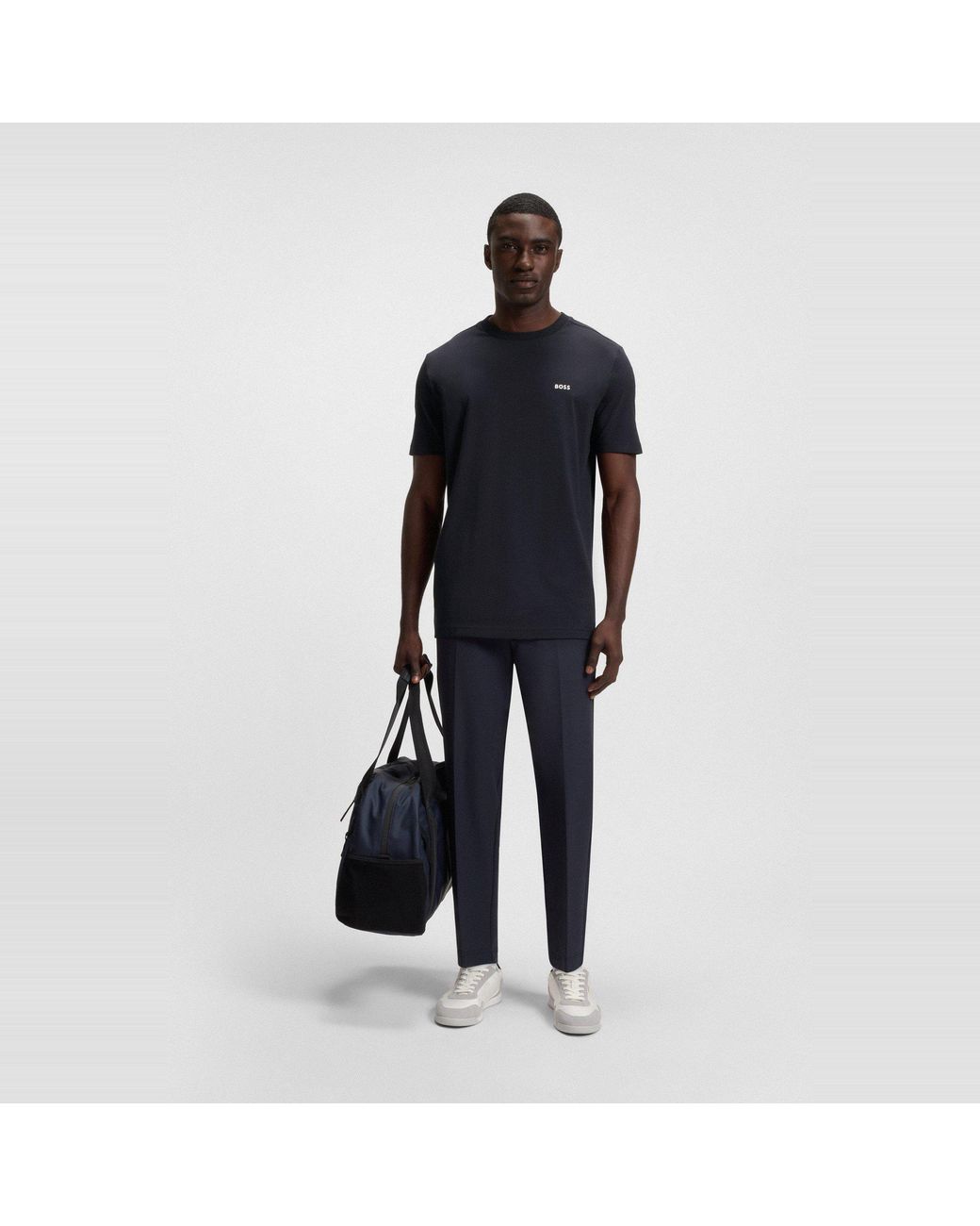 Boss Blue T-Shirt With Logo Design Stretch Cotton for men