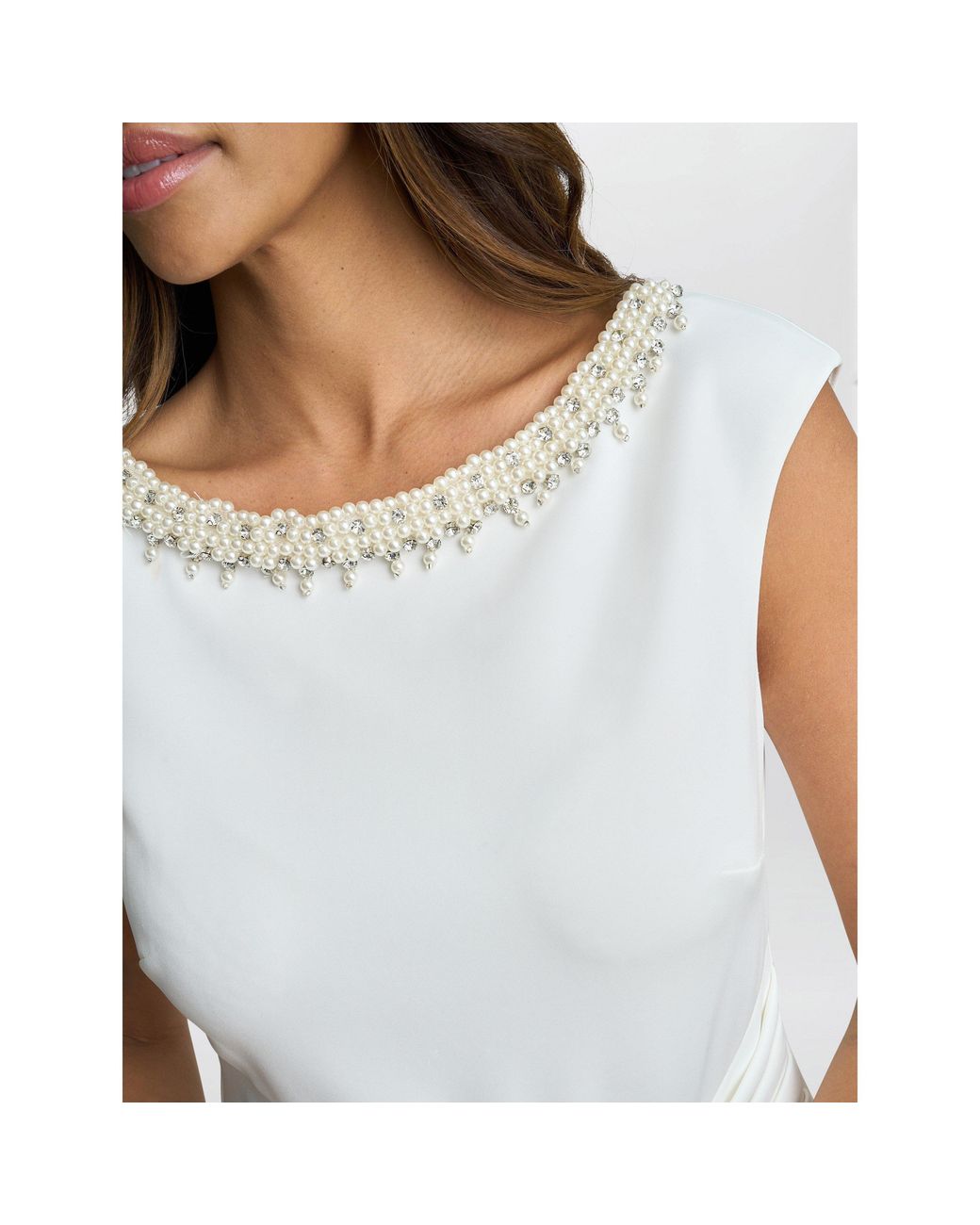 Gina Bacconi White Sansa Wrap Dress With Beaded Neck