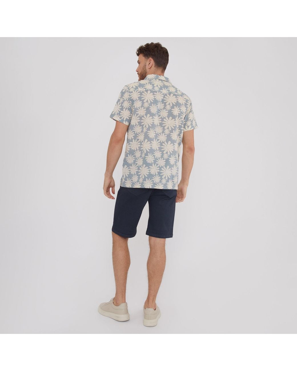 Threadbare Gray Short Sleeve Floral Print Cotton Shirt for men