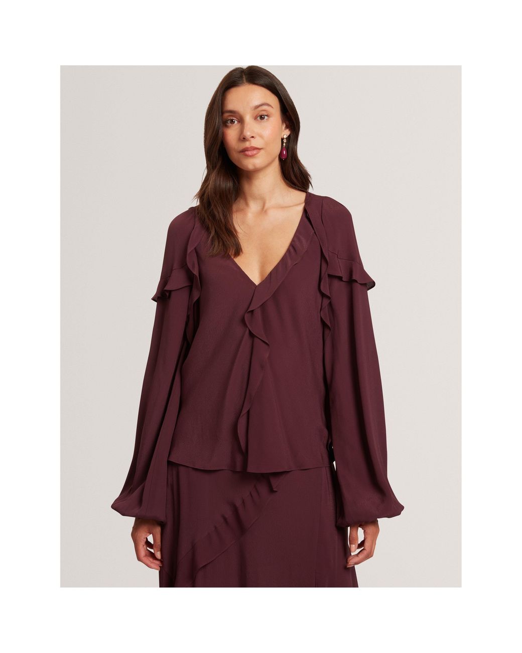 Ted Baker Purple Long-Sleeve Frill Blouse